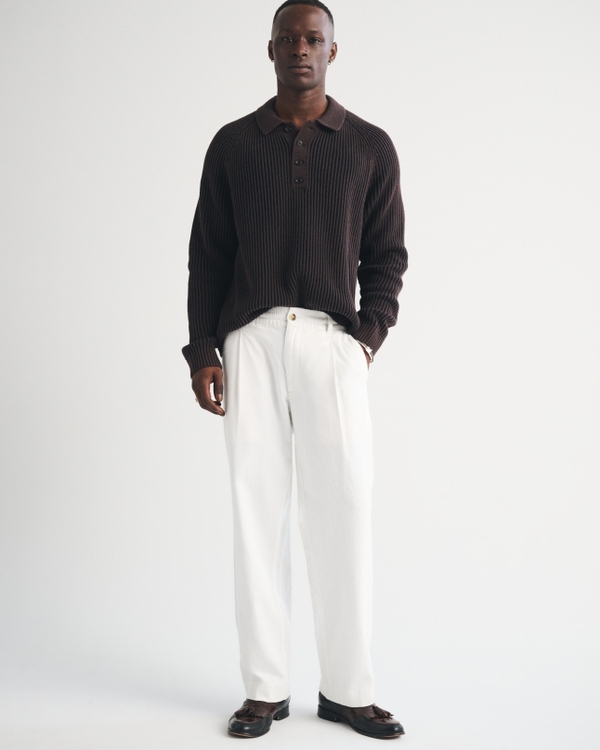 Linen-Blend Relaxed Pleated Hybrid-Waist Trouser, White view 1