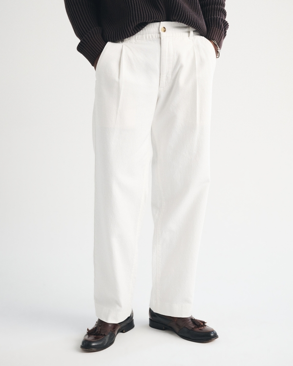 Linen-Blend Relaxed Pleated Hybrid-Waist Trouser, White view 2