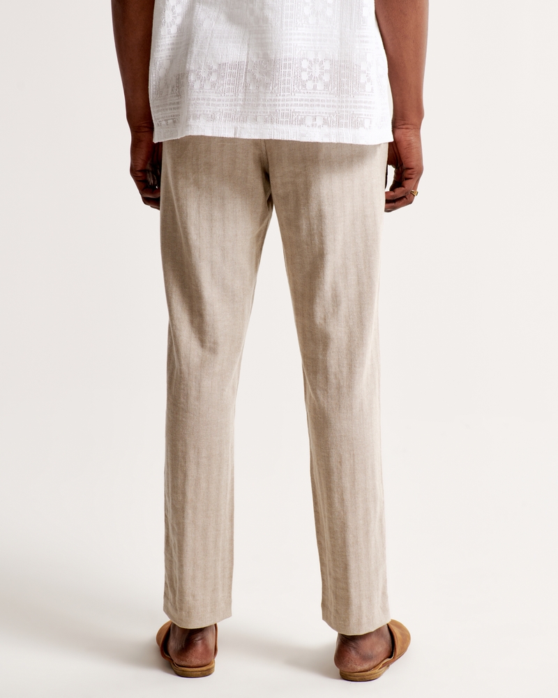 Men's Linen Pants Beige Straight Loose Formal Trousers Men Office