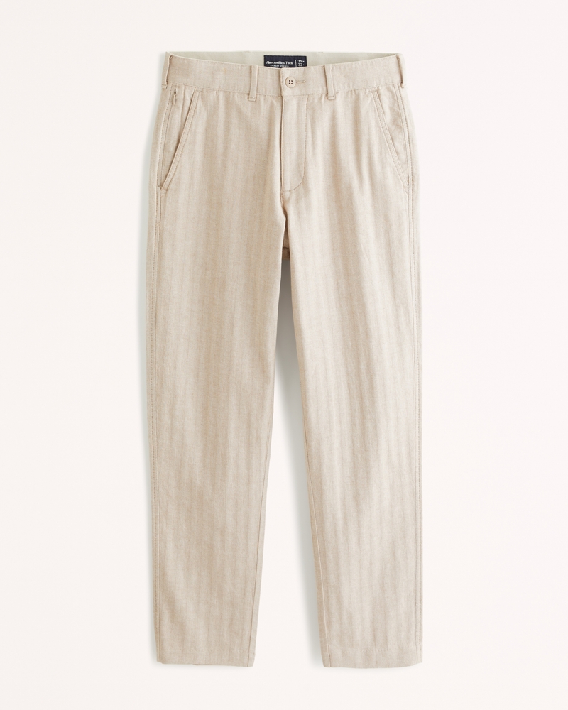 Men's Trousers Pants Light Fabric Striped Beige