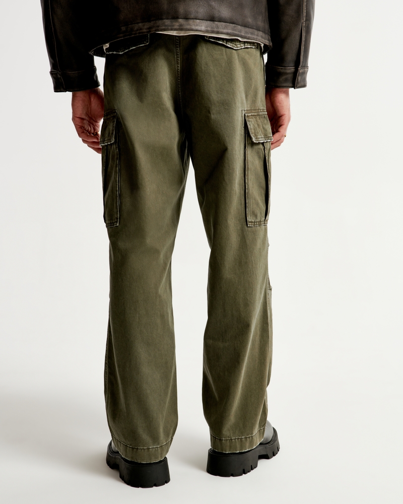 Men's Organic Cotton Baggy Cargo Pants in Drab Olive Green