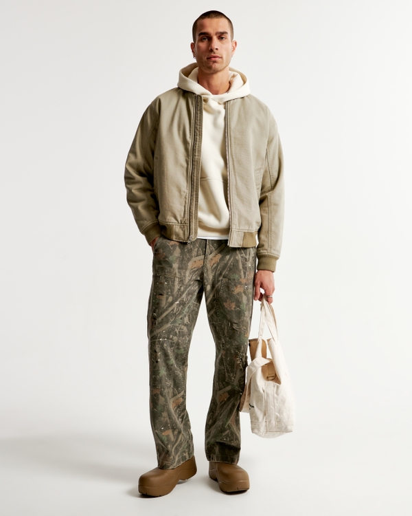 Baggy Workwear Pant, Olive Green Camo