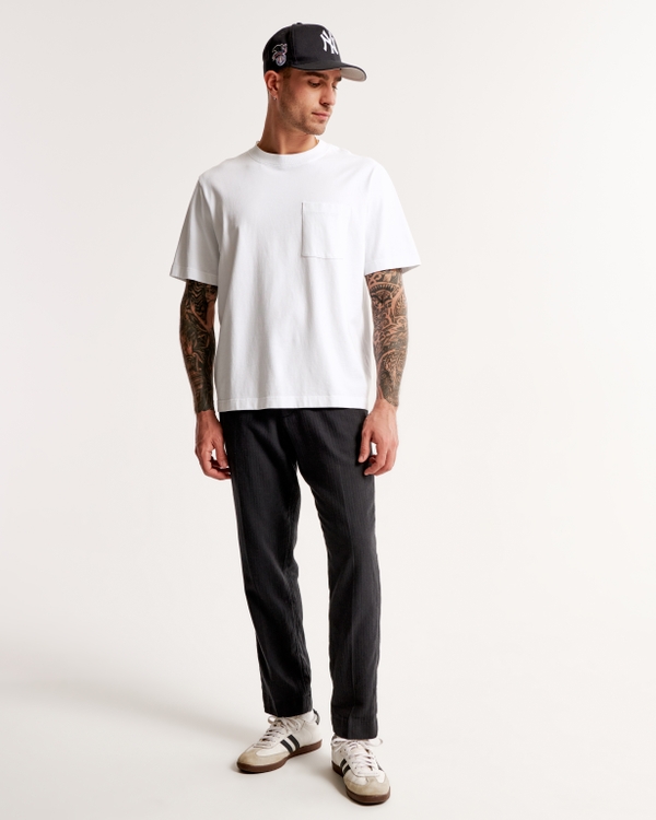 Loose Linen-Blend Permacrease Trouser, Black Texture