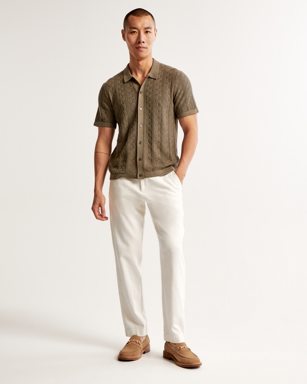 Regular Fit Linen-blend Pants - Cream - Men