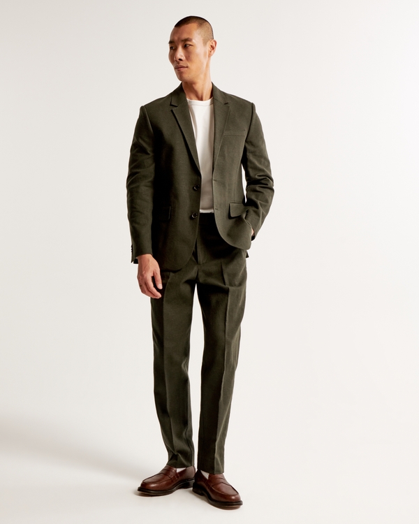The A&F Collins Tailored Linen-Blend Suit Pant, Dark Olive Green