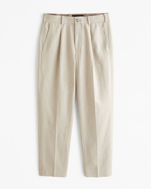 The A&F Collins Tailored Linen-Blend Pleated Suit Pant, Beige Texture