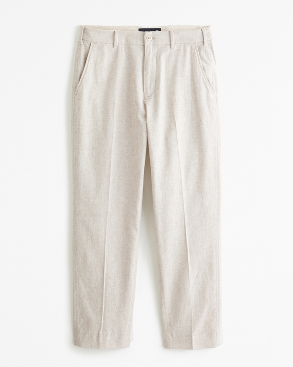 Athletic Loose Linen-Blend Fixed Waist Pant, Feather Gray