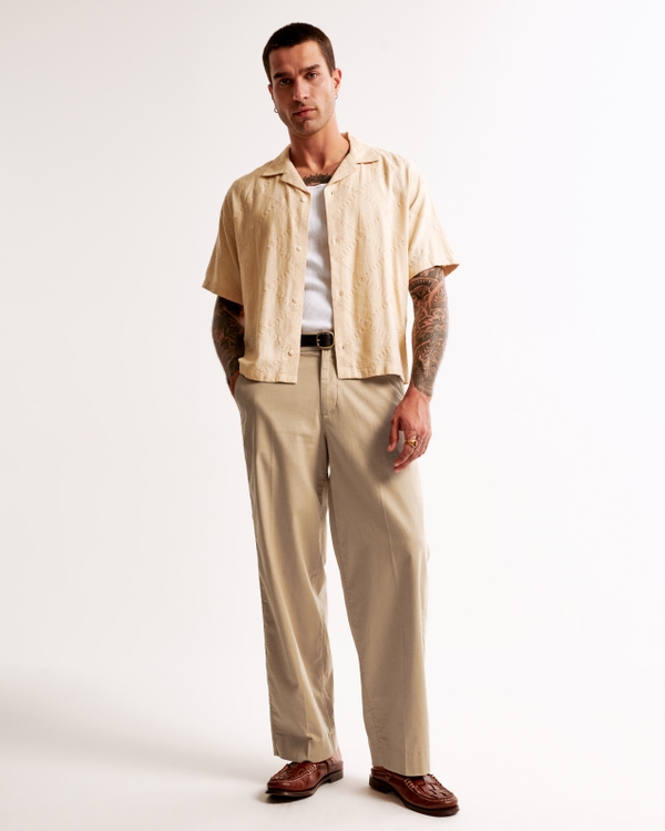 Baggy Linen-Blend Trouser, Dark Khaki