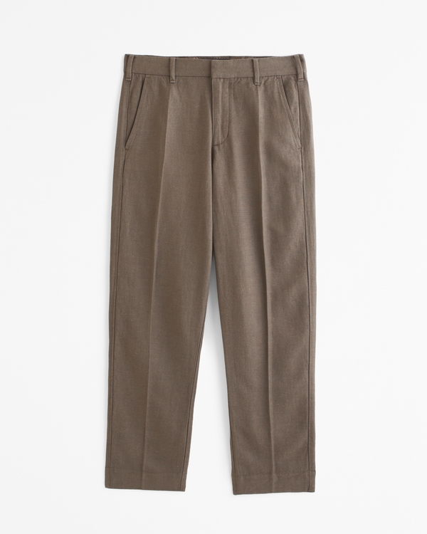 Straight Tailored Linen-Blend Fixed Waist Pant, Brown