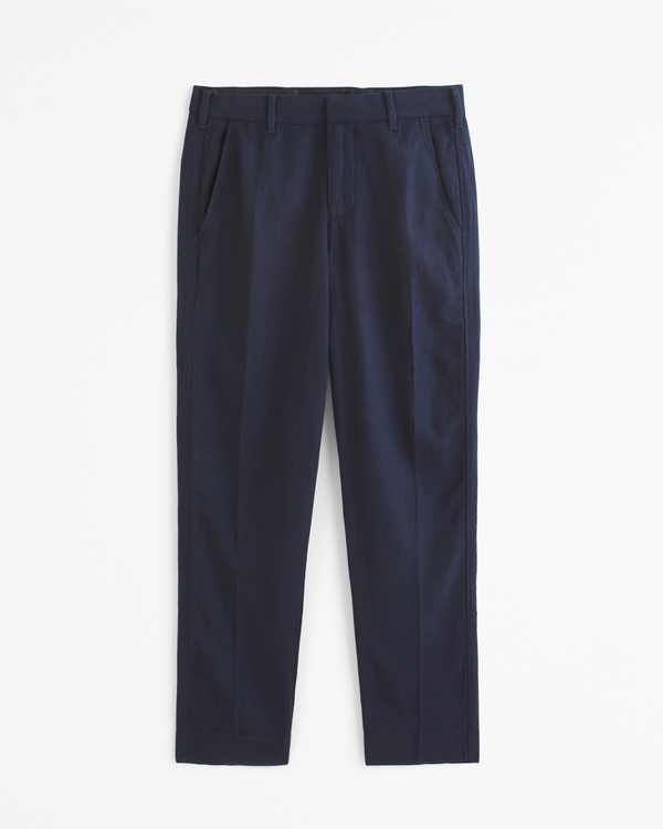 Straight Linen-Blend Fixed Waist Pant, Deep Navy