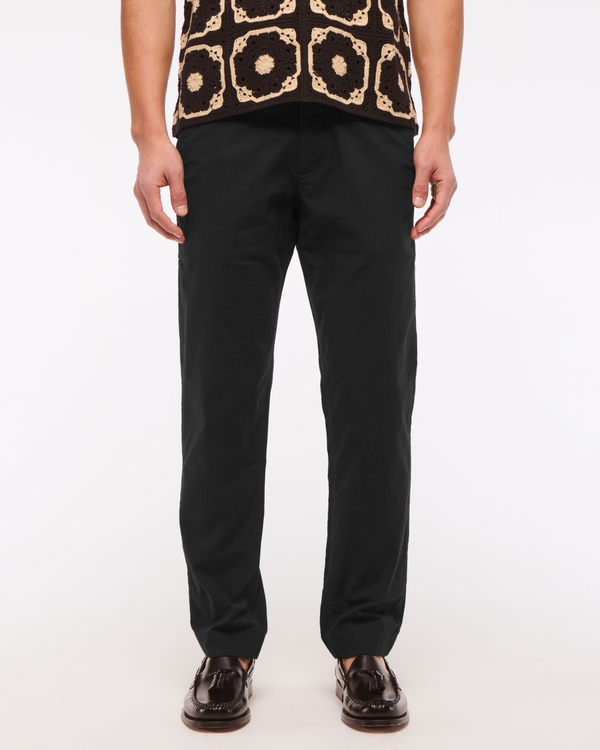 Straight Linen-Blend Fixed Waist Pant