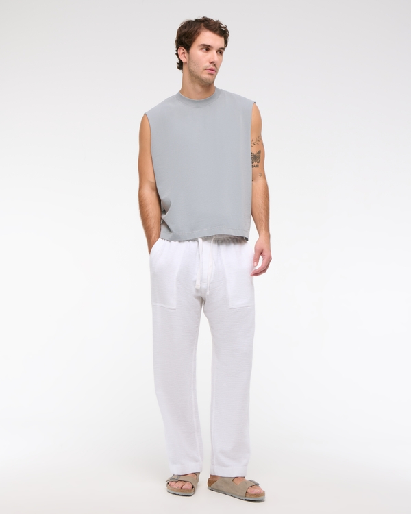 Baggy Cotton Textured Pull-On Pant, White view 1