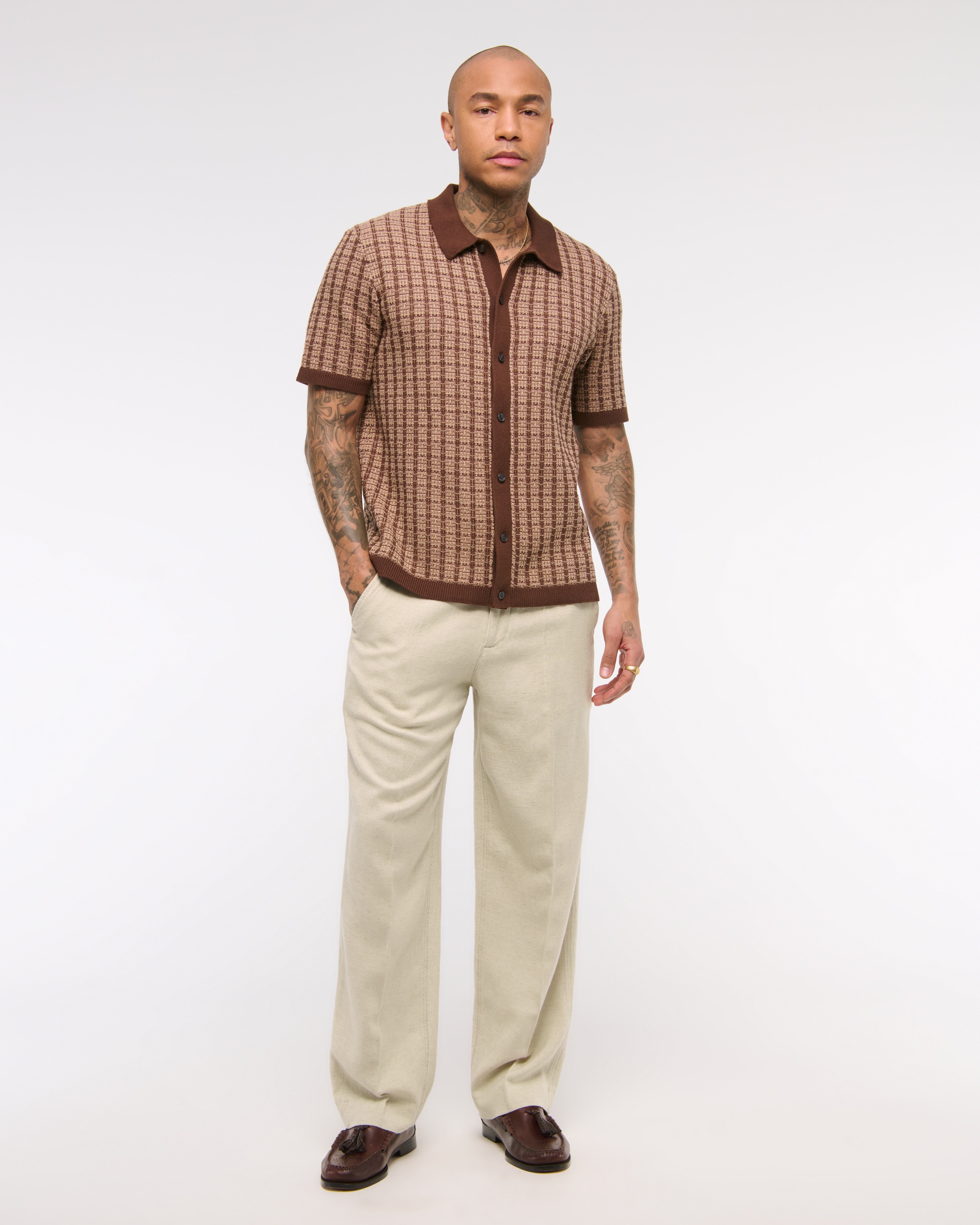 Abercrombie & Fitch Baggy Tailored Linen-blend Trouser In Blue