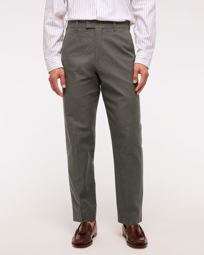 Straight Linen-Blend Fixed Waist Pant