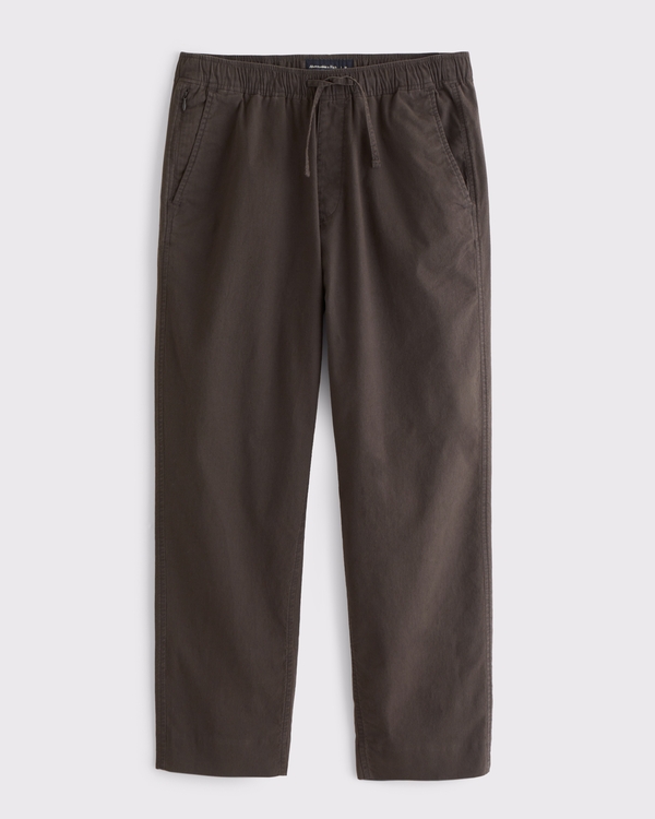 Loose Linen-Blend Pull-On Pant, Dark Brown view 1