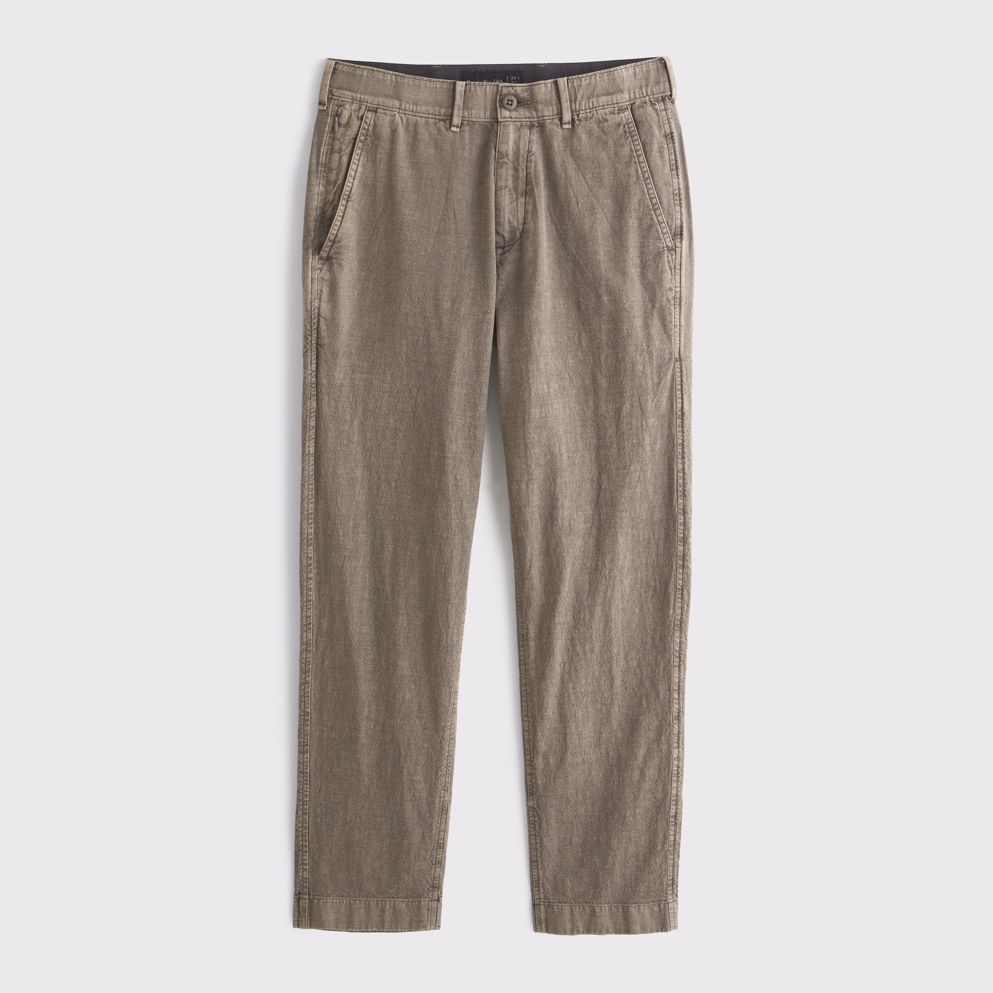 Abercrombie & Fitch Straight Linen-blend Fixed Waist Pant In Brown