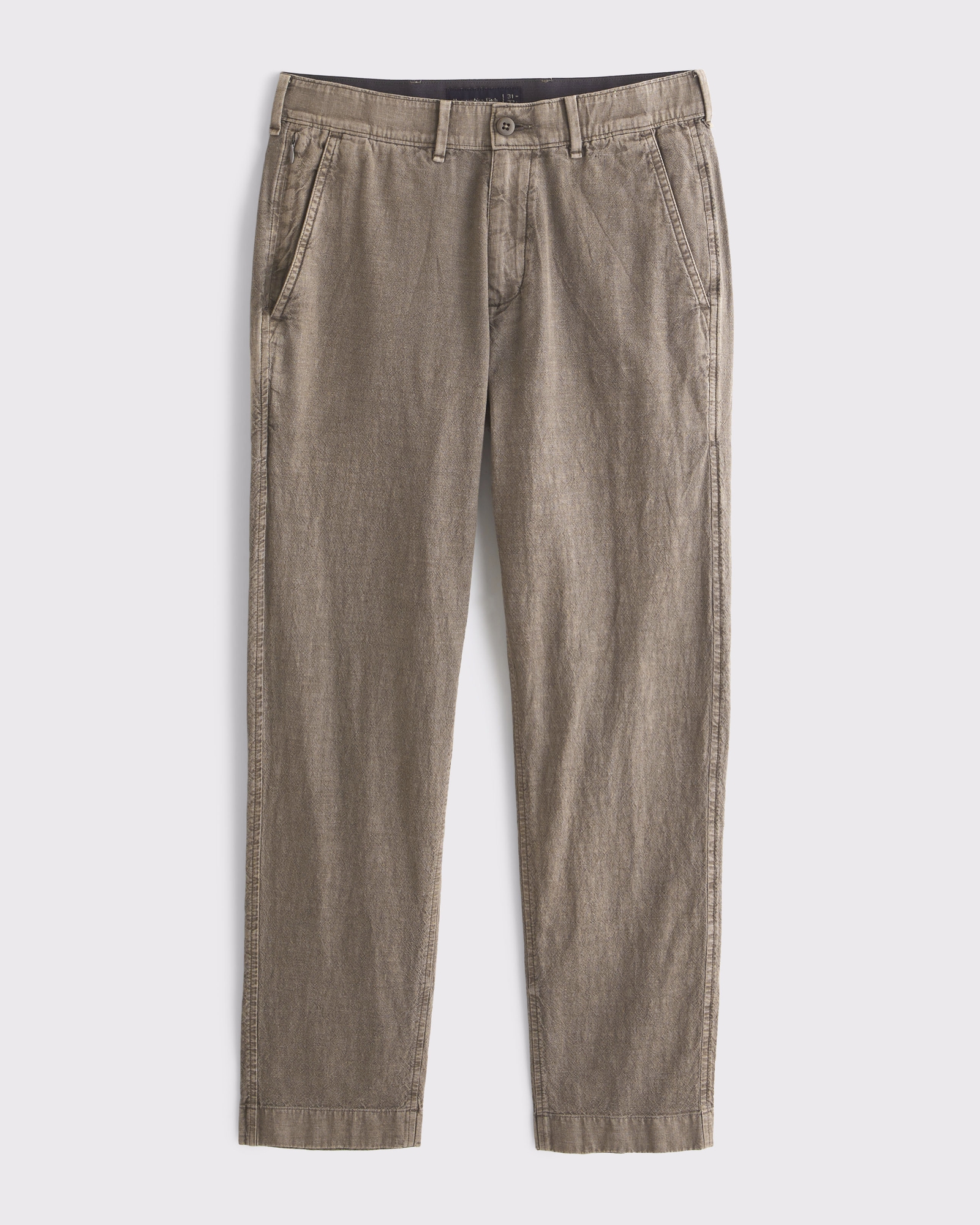 Straight Linen-Blend Fixed Waist Pant