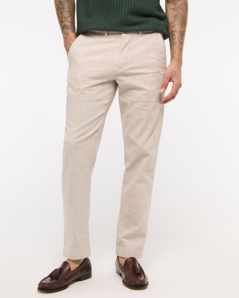 Straight Linen-Blend Fixed Waist Pant