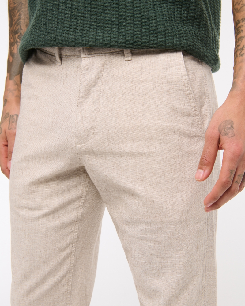 Straight Linen-Blend Fixed Waist Pant