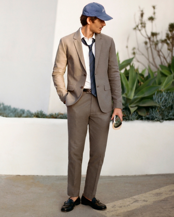 The A&F Collins Slim Linen-Blend Suit Pant, Gray-brown view 1