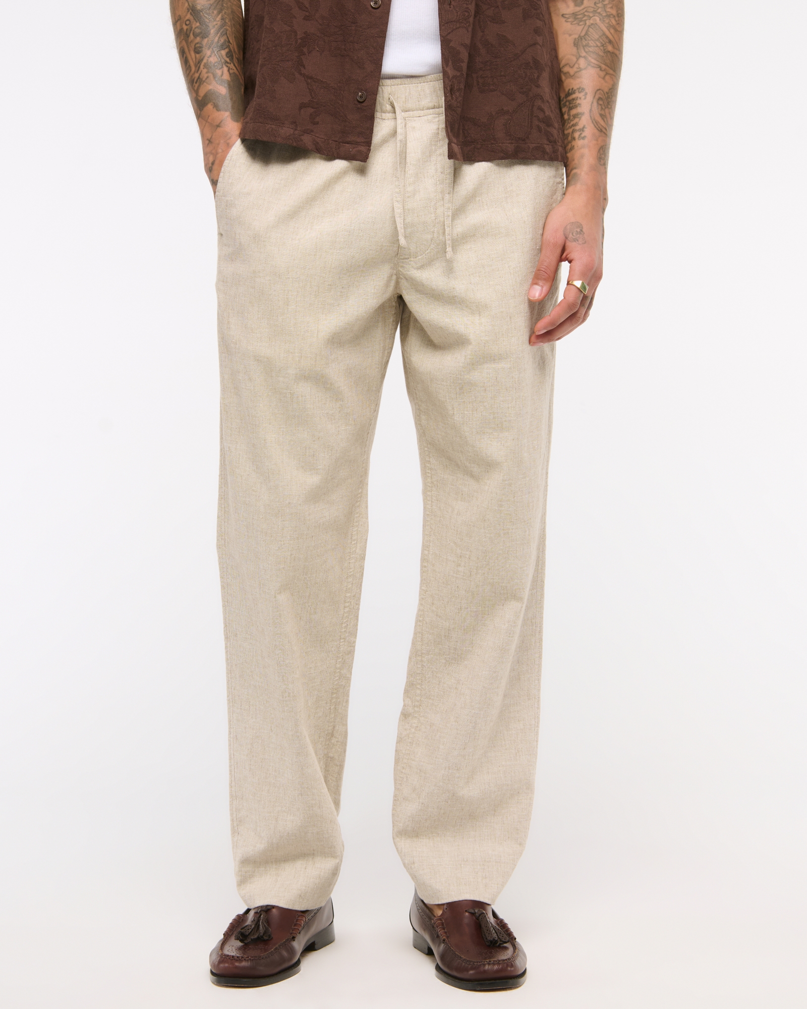 Loose Tailored Linen-Blend Pull-On Pant