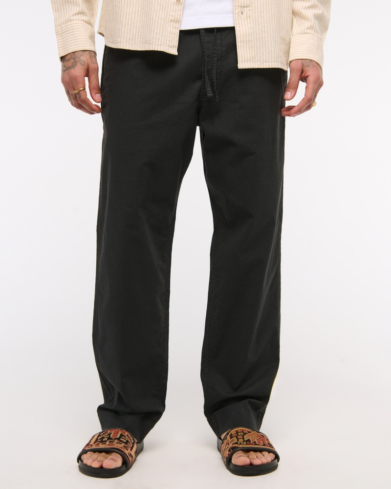 Loose Linen-Blend Pull-On Pant