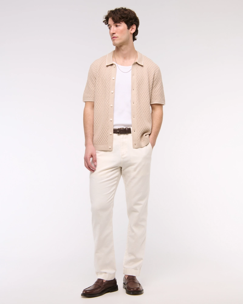 Straight Linen-Blend Fixed Waist Pant