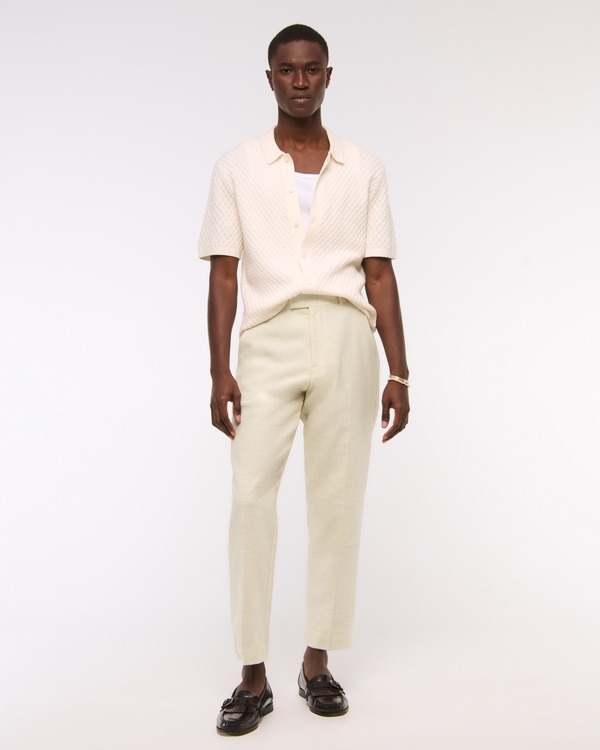 The A&F Collins Cotton-Texture Suit Pant, Cream view 1