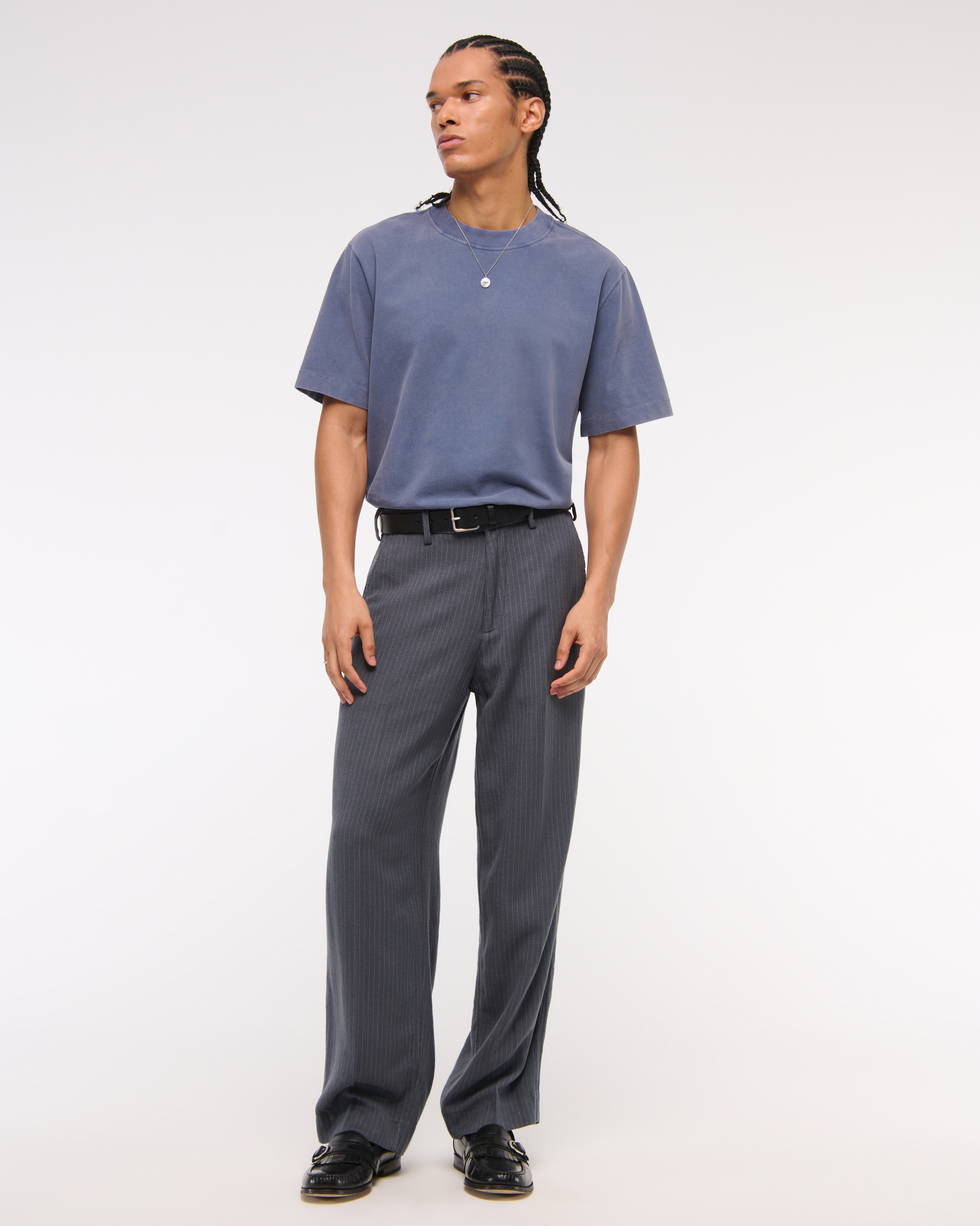 Abercrombie & Fitch Baggy Tailored Linen-blend Trouser In Blue