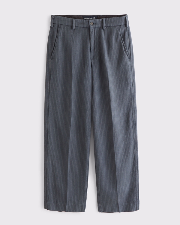 Baggy Tailored Linen-Blend Trouser, Blue-gray Stripe view 1