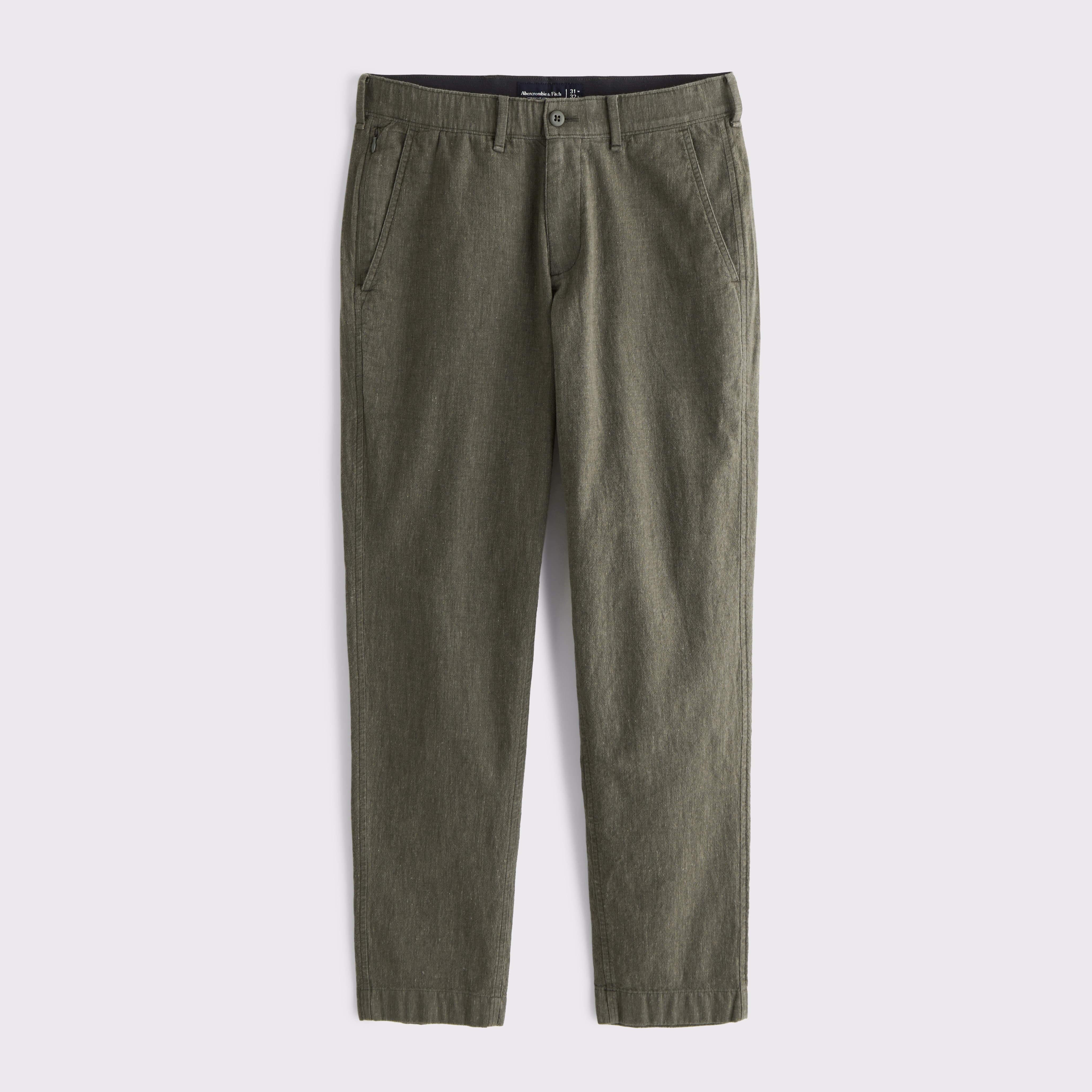 Abercrombie & Fitch Straight Linen-blend Fixed Waist Pant In Green