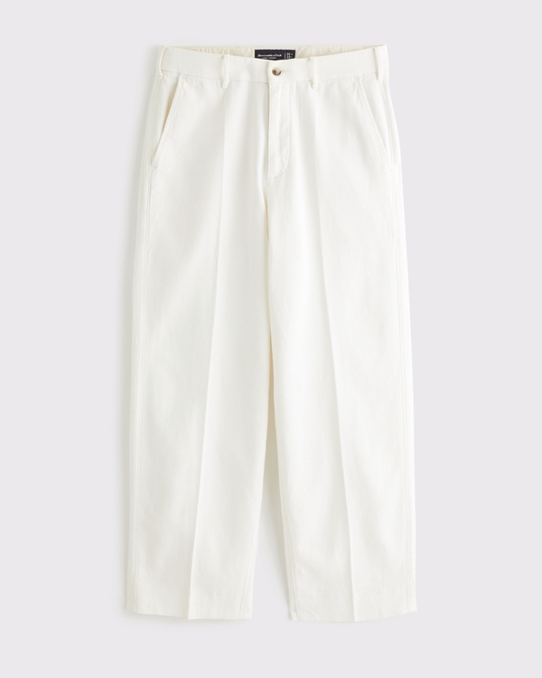 Baggy Tailored Linen-Blend Trouser, Cream view 1