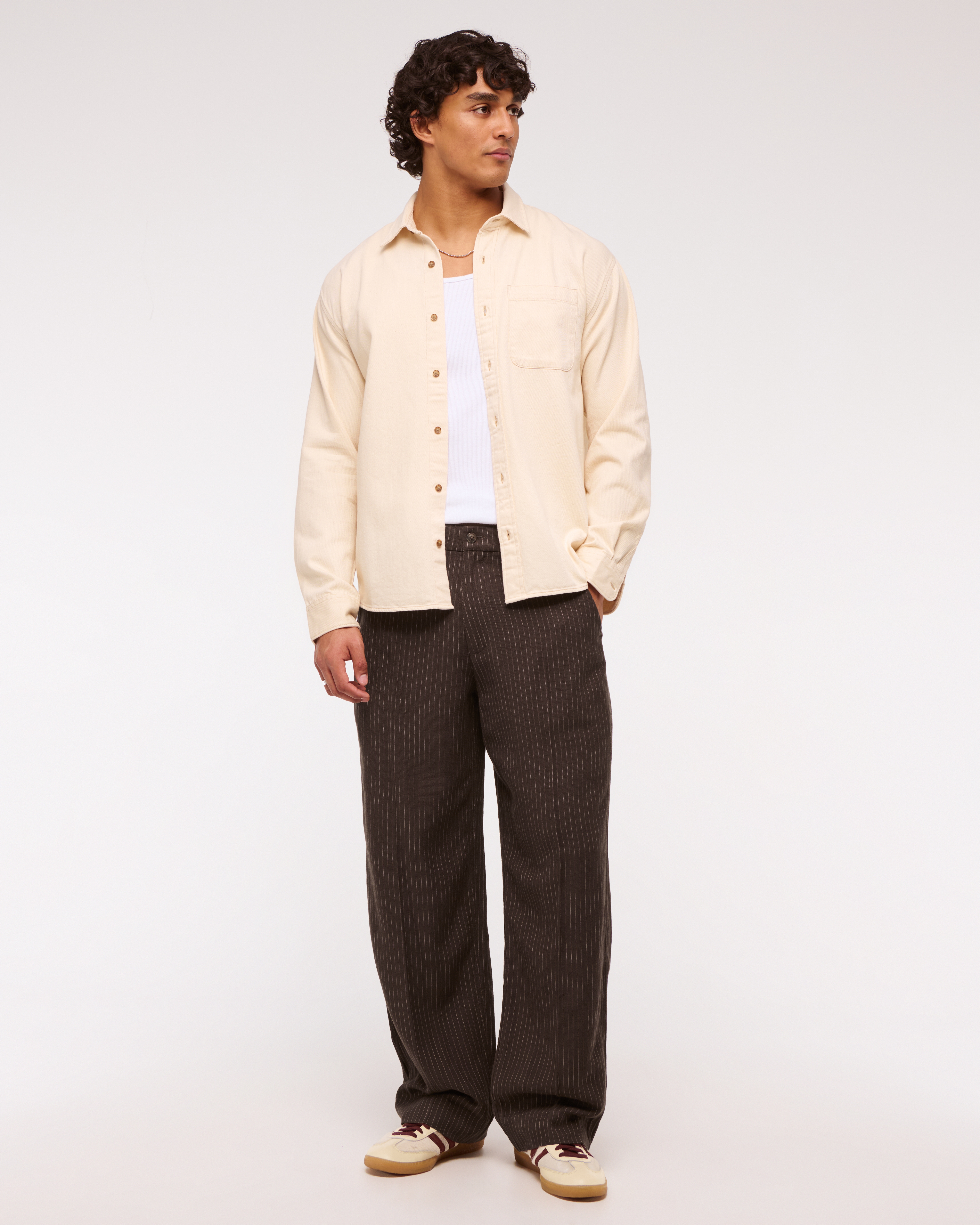 Abercrombie & Fitch Baggy Tailored Linen-blend Trouser In Brown