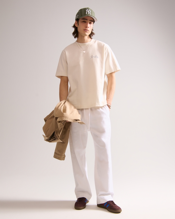 Baggy Cotton Texture Pull-On Pant, White view 1