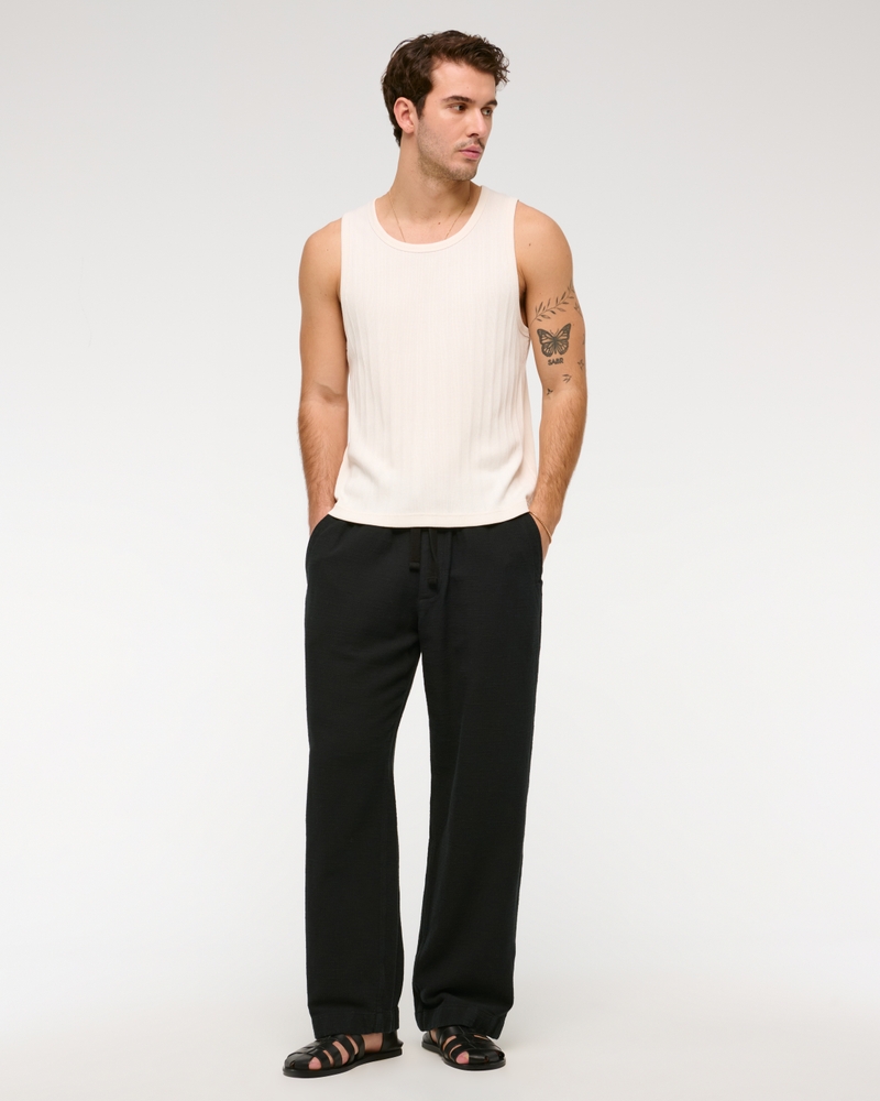 Baggy Cotton Texture Pull-On Pant