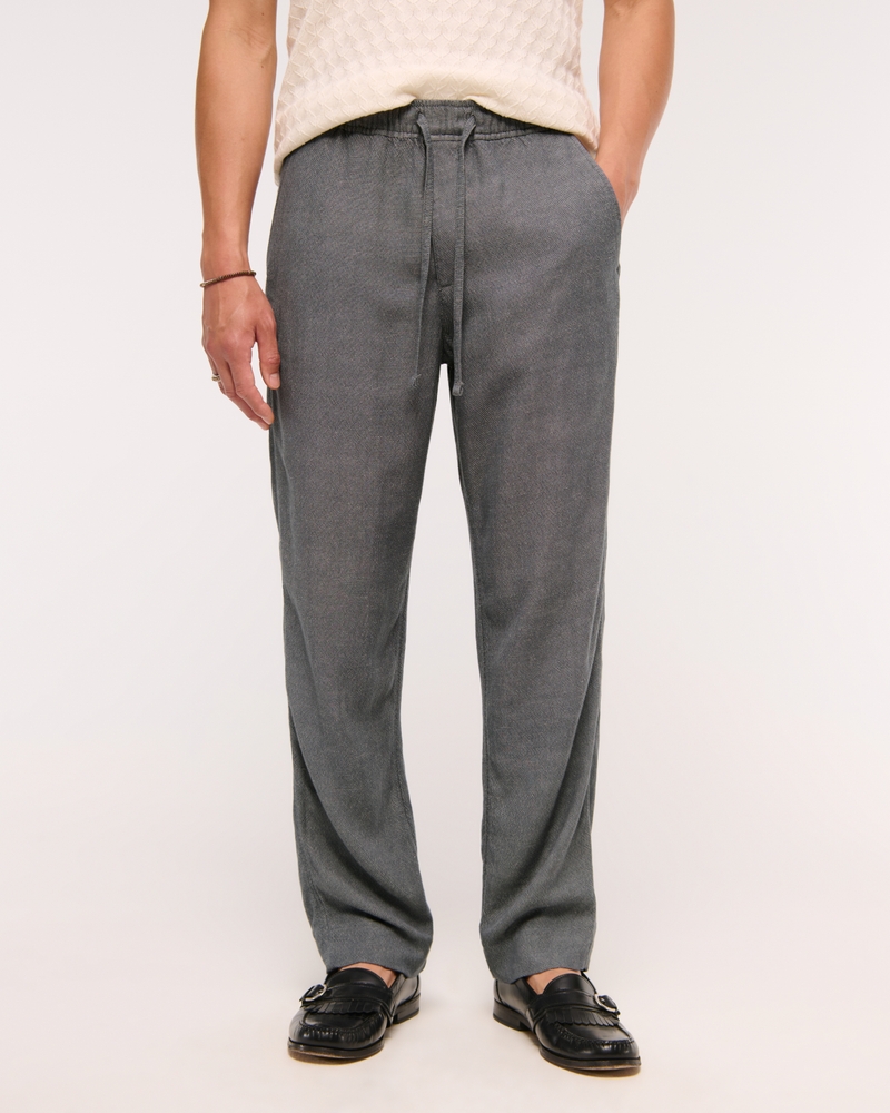 Loose Tailored Linen-Blend Pull-On Pant