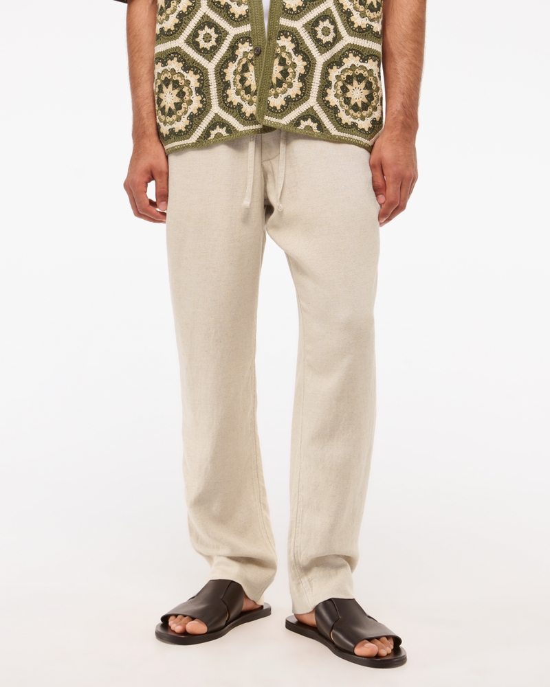Loose Tailored Linen-Blend Pull-On Pant