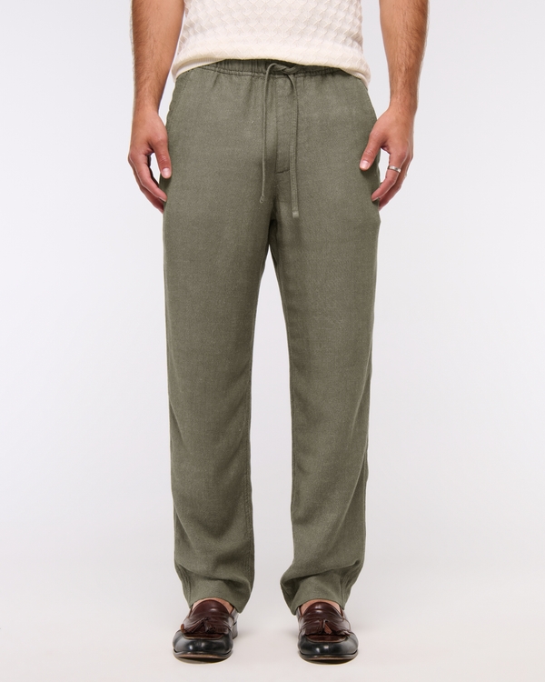 Loose Tailored Linen-Blend Pull-On Pant