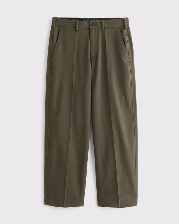 Brushed Woven Baggy Trouser, Olive view 1