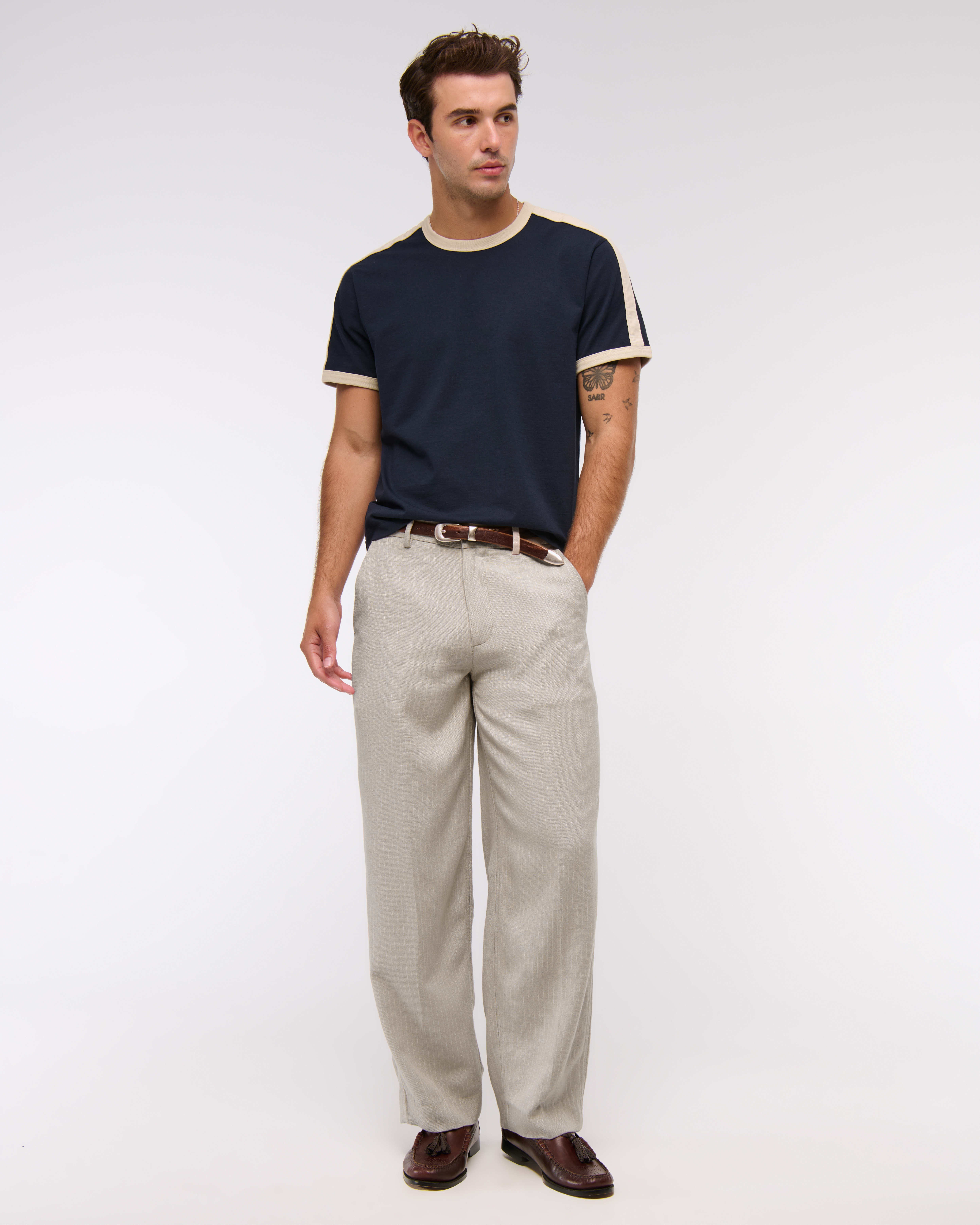 Men's Baggy Tailored Linen-Blend Trouser | Men's Bottoms