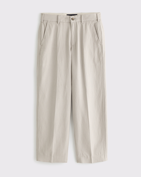 Baggy Tailored Linen-Blend Trouser, Ash Stripe view 1