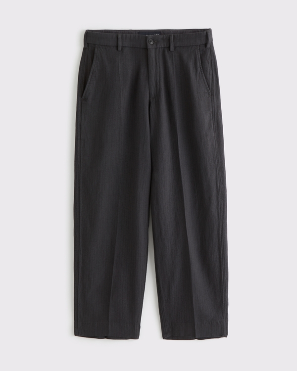 Baggy Tailored Linen-Blend Trouser, Black Stripe view 1
