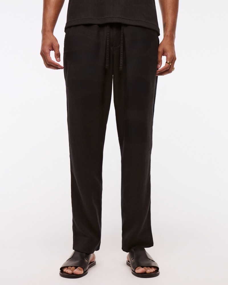 Loose Tailored Linen-Blend Pull-On Pant