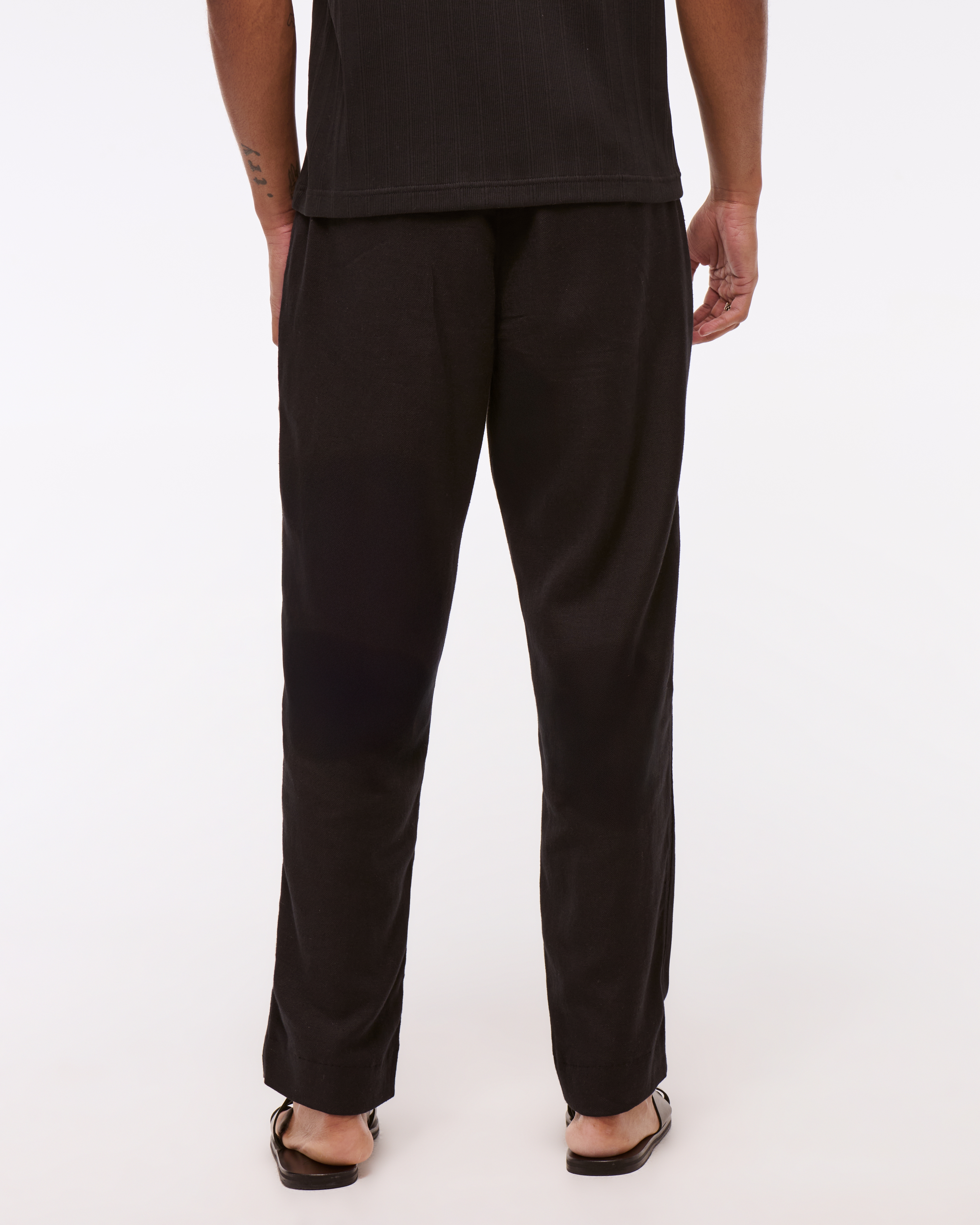 【THE MOZZ】[Premium] Woods Linen Loose Fit Pants Easy Days Cropped Mineral Wash Wide Leg Flared Lounge Pants