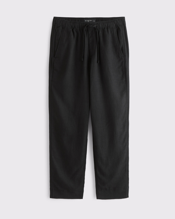 Loose Tailored Linen-Blend Pull-On Pant, Black view 1