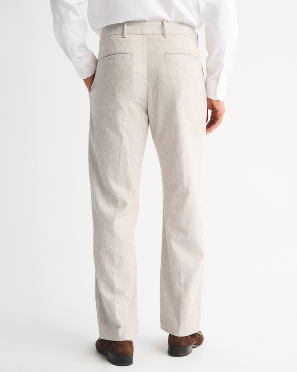Linen-Blend Pleated Relaxed Straight Fixed Waist Pant