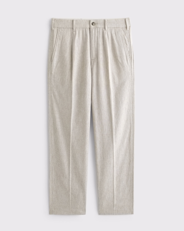 Linen-Blend Pleated Relaxed Straight Fixed Waist Pant
