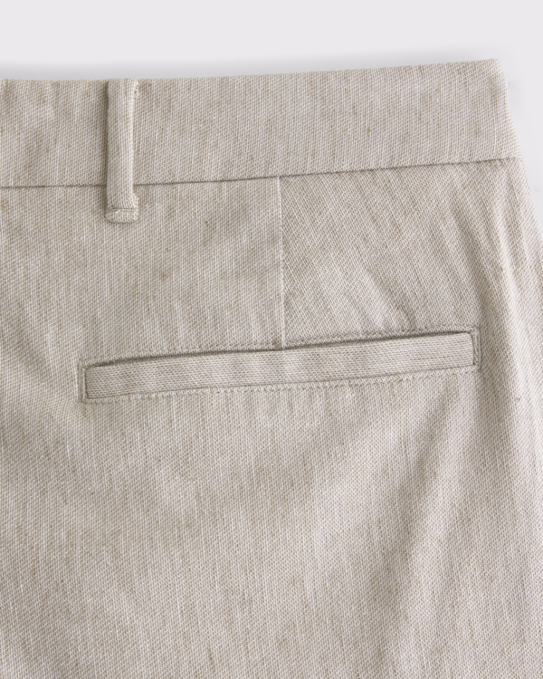 Linen-Blend Pleated Relaxed Straight Fixed Waist Pant