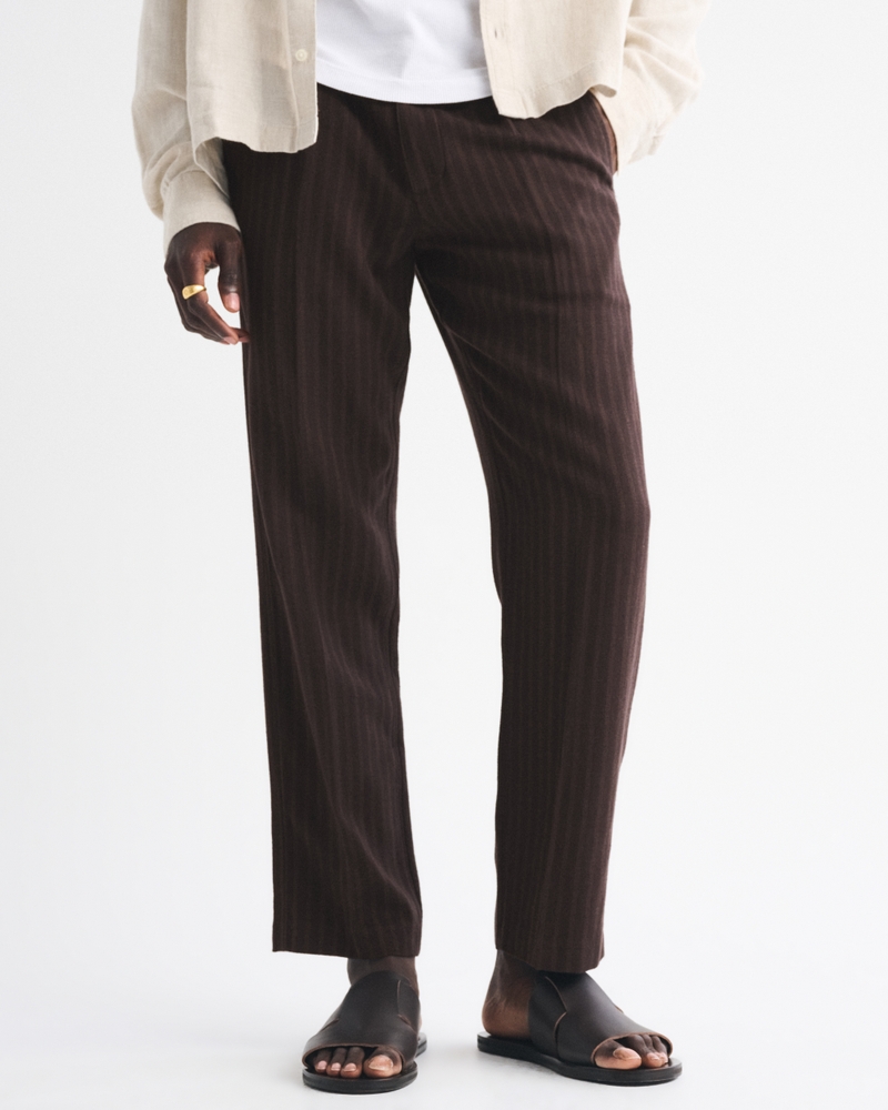 Linen-Blend Pleated Relaxed Straight Fixed Waist Pant