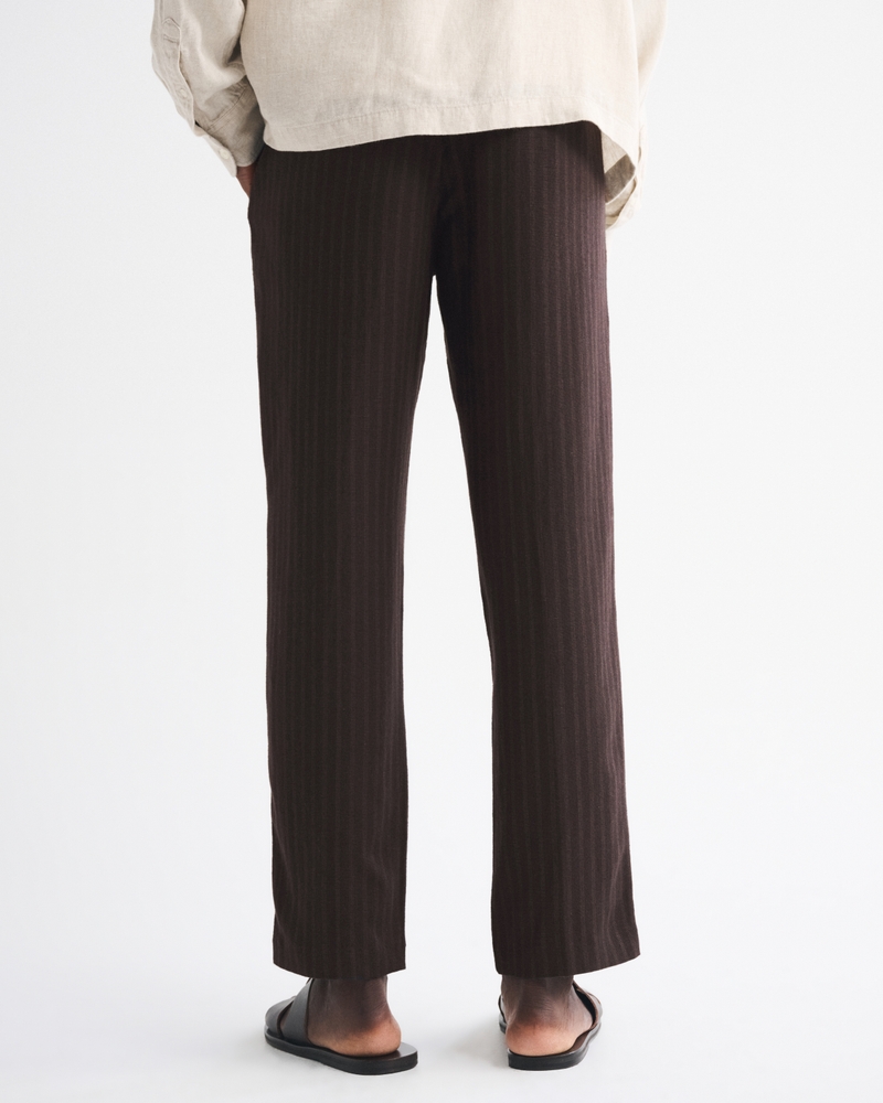 Linen-Blend Pleated Relaxed Straight Fixed Waist Pant